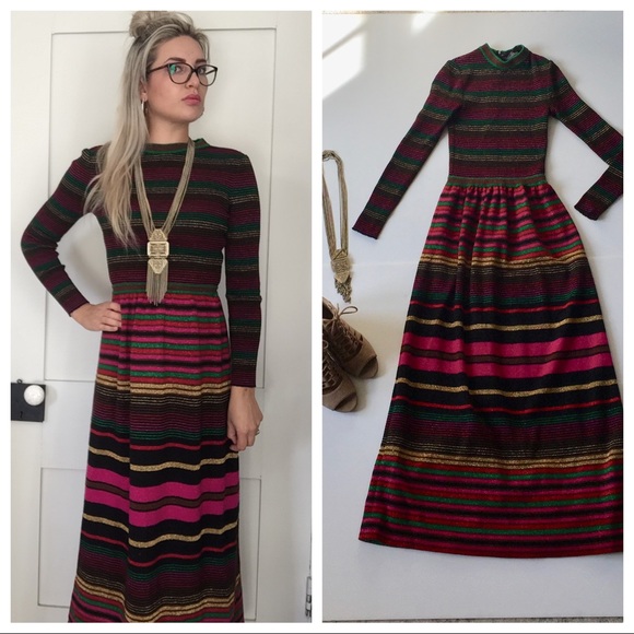 Vintage Dresses & Skirts - ❤️SOLD ❤️Vintage Maxie Dress Striped FittedMetalli